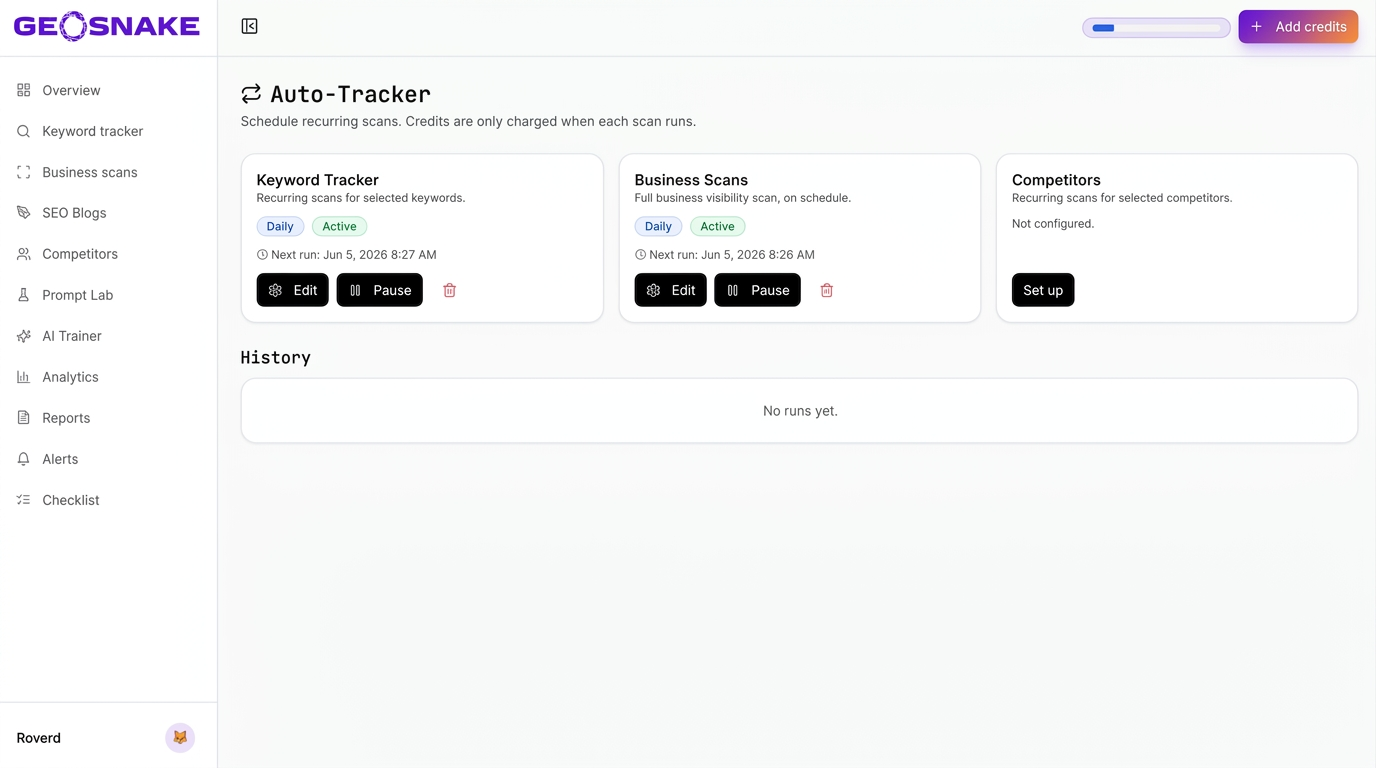 GeoSnake auto tracker screenshot for AI strategists